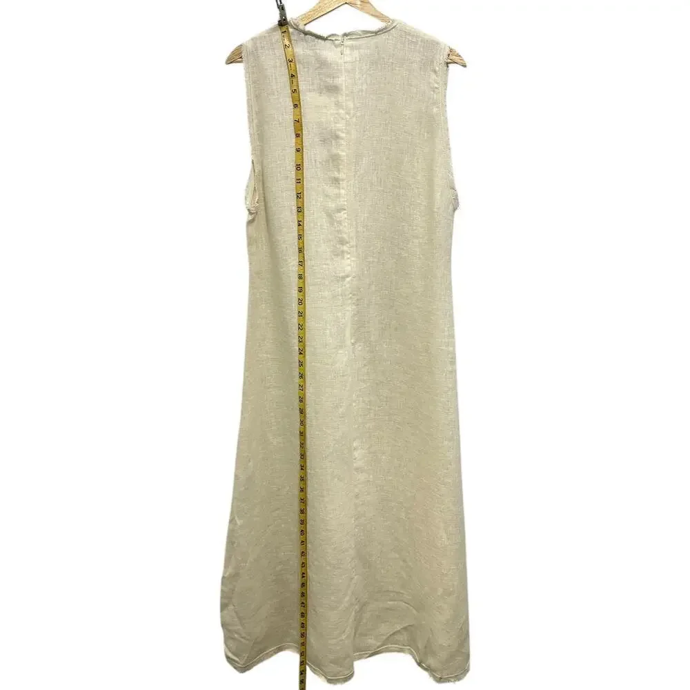 NWT ZARA 100% Linen Minimalist Sleeveless Shift Natural Vanilla  Midi Dress - Picture 9 of 14